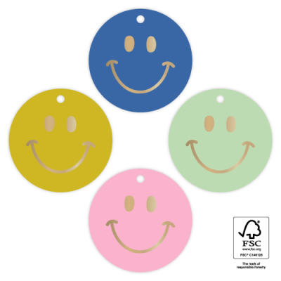 Cadeaulabel set | vrolijke smilies | 4 stuks